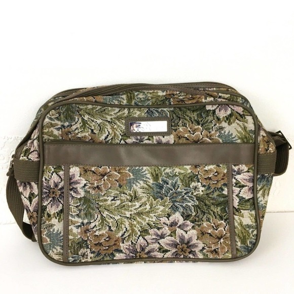 Vintage 80s Jordache floral tapestry carpet bag carry on luggage weekender - Picture 1 of 11